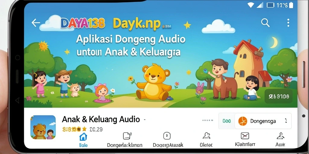 Antarmuka aplikasi DAYA138 dengan koleksi dongeng audio.