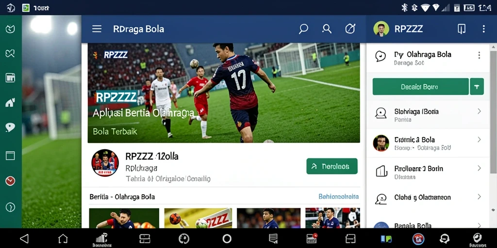 Antarmuka RPZZZ menampilkan berita olahraga bola terkini dan statistik pemain.