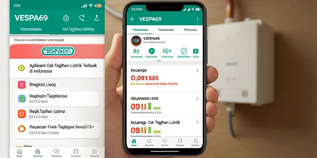 Tampilan aplikasi VESPA69 untuk cek tagihan listrik yang user-friendly.