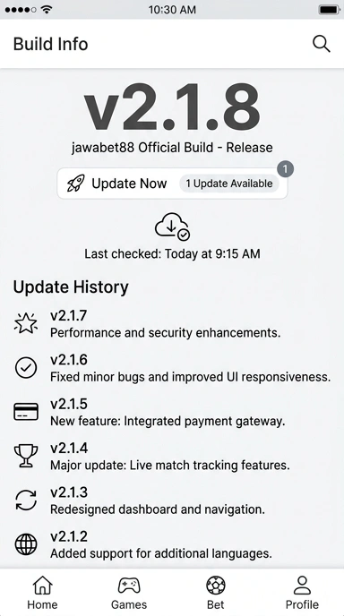 Riwayat Versi Aplikasi jawabet88 Untuk Android